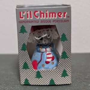 VTG Jasco Lil Chimer Mouse Handpainted Bisque Porcelain Bell Christmas Ornament